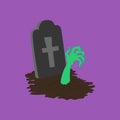 Headstone and zombie hands