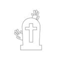 Headstone and zombie hands