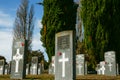 Headstones of fallen soldiers in graveyard