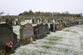 Headstones in the local cemetery in Bangor County Down Northern Ireland on a cold frosty winter day