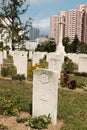 Headstones in Sai Wan War Cemetery, a Commonwealth War Graves Commission cemetery in Hong Kong