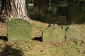 Headstones in St Swithun`s Church graveyard in East Grinstead West Sussex on August