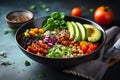 healhty vegan lunch bowl with copy space, dieting, vegan food concept
