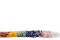 Healing Chakra Crystals Banner - Chakra colored tumbled healing stones. Crystal healing background