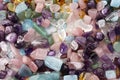 Healing Chakra Crystals Banner. Chakra colored tumbled healing stones. Royalty Free Stock Photo