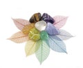 Healing Chakra Crystals on Leaves Royalty Free Stock Photo