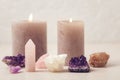 Healing chakra crystals therapy. Alternative rituals, gemstones for wellbeing, meditation, destress