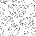 Healing crystals seamless pattern. Black outline gems and minerals silhouettes background