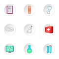 Healing icons set, cartoon style