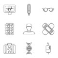 Healing icons set, outline style