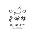 Healing therapy line icons, Ayurvedic medicine logo, Beauty and cosmetology. Vector flat illustration