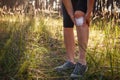 Health accident during hiking outdoors. First aid in nature Royalty Free Stock Photo