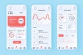 Health and activity tracking unique neomorphic design kit. Health monitoring application with heartbeat rate and activity