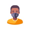 African American man in black N99 face mask. Virus protection flat illustration Royalty Free Stock Photo