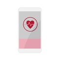 Health app Smartphone. Abstract smartphone interface with heart. Screen fitness app. Vector flat illustration isolated
