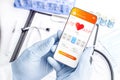 Health apps medical technology. Doctor using mobile smart phone. Online medicine application on digital smartphone