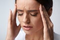 Health. Beautiful Woman Having Strong Headache, Feeling Pain Royalty Free Stock Photo