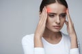 Health. Beautiful Woman Having Strong Headache, Feeling Pain Royalty Free Stock Photo