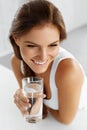 Health, Beauty, Diet Concept. Woman Drinking Water. Drinks. Water. Royalty Free Stock Photo