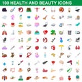 100 health and beauty icons set, cartoon style Royalty Free Stock Photo