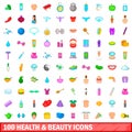 100 health and beauty icons set, cartoon style Royalty Free Stock Photo