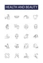 Health and beauty line vector icons and signs. Cosmetics, Hygiene, Fitness, Nutrition, Skin-care, Spa, Exercise