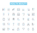Health beauty linear icons set. Radiant, Nourished, Refreshed, Youthful, Clear, Glowing, T line vector and concept signs