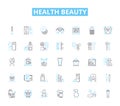 Health beauty linear icons set. Radiant, Nourished, Refreshed, Youthful, Clear, Glowing, T line vector and concept signs