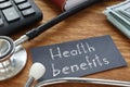 Health benefits is shown on the business photo using the text