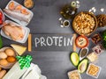 Healthy Ingredients for protein diet, foods natural protein source Royalty Free Stock Photo