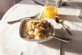 Health breakfast. Muesli and orange juice