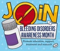 Pills Bottle and Bloody Sign for Bleeding Disorders Month, Vector Illustration