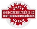 Sticker in Spanish Promoting Bleeding Disorders Awareness Month, Vector Illustration