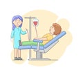 Health Care And Blood Transfusion Concept. Nurse Helps Volunteer To Donate Blood In Laboratory Or In Hospital. Male