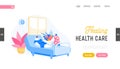 Health Care in Clinic Department Landing Page Template. Bandaged Sick Male Character Lying in Hospital Chamber