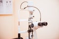 Health care concept - Close up slit lamp, Biomicroscope. Ophthalmic equipment. selective focus.