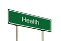 Health Care Concept, Green Signpost Road Sign, White Text, Grey Pole Posts, Isolated Large Detailed Perspective Closeup, White Royalty Free Stock Photo