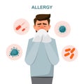 health care concept. man get sick allergy symptoms Royalty Free Stock Photo