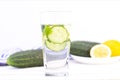 Health care, fitness, healthy eating concept. Fresh cool lemon cucumber drink with water, cocktail, detox drink Royalty Free Stock Photo