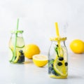 Fresh cool lemon cucumber berry infused water detox drink Royalty Free Stock Photo