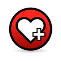 Health care heart icon with red cross