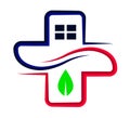 Health care home green leaf sign logo concept wave logo