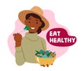 Health Care, Immunity Boost Concept with Person Perform Vegetarian Meal. Female Character Eat Healthy Food