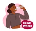 Health Care, Immunity Boost, Hydration Banner with Healthy Man.Female Character Drink Water. Happy Fit Woman