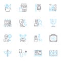 Health care linear icons set. Prevention, Medicine, Wellness, Treatment, Health, Nutrition, Diagnosis line vector and