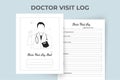 Health Care Log Book and medical Tracker. Doctor visiting logbook KDP interior. Male doctor line art with stethoscope vector.