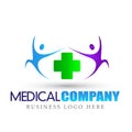 Health care medical cross active happy people logo icon on white background