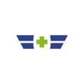 Health care and medical logo design with cross and wings icon template