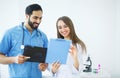 Health Care. Medical Team Examining X-ray Report in Corridor. Me Royalty Free Stock Photo