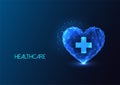 Health care, medicine concept with medical cross inside of heart symbol in futuristic glowing style Royalty Free Stock Photo